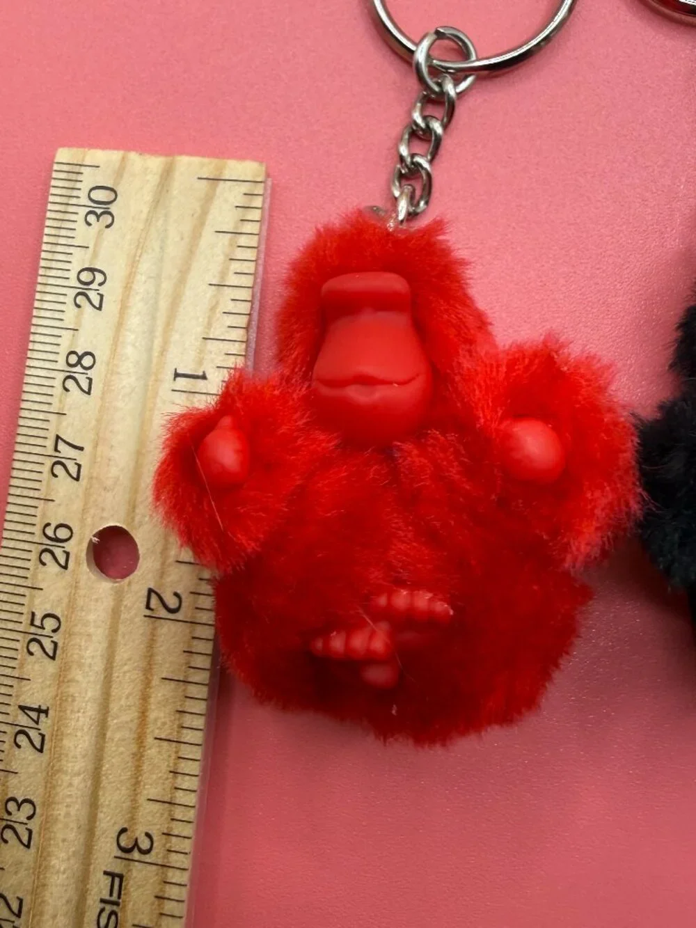 Lot 2 New Kipling Fuzzy Ape Monkey Keychains Key Rings Red Black